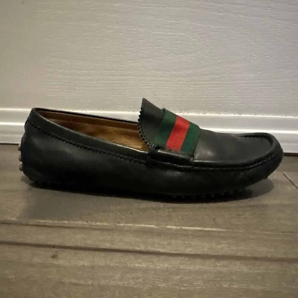 Authentic GUCCI Web Design Black Loafers 123506 GG sz 6.5 (fits USA 7.5)